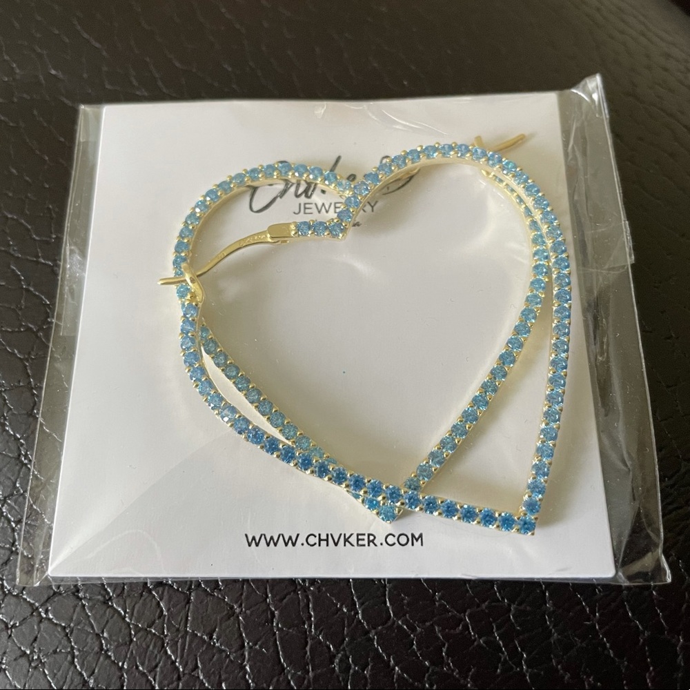 Chvker Blue Pavé Heart Vermeil Hoops
